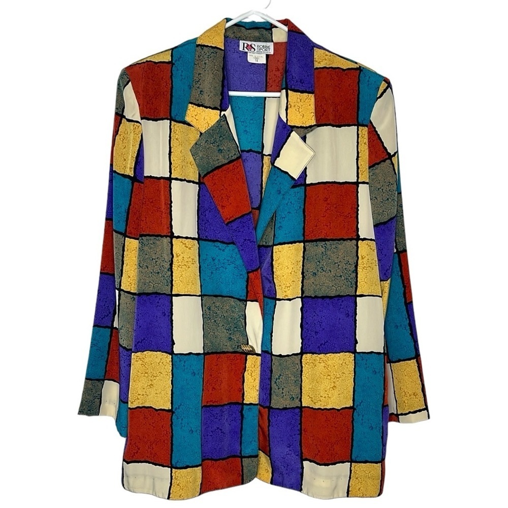 Vintage Robbie Sport Color Block Satin Blazer 18